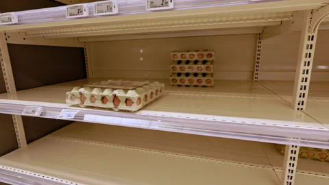 Egg shortage and empty shelves at Super U supermarket in Dijon, France. Stock Footage 329439531