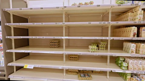 Egg shortage and empty shelves at Super U supermarket in Dijon, France. Stock Footage 329439608