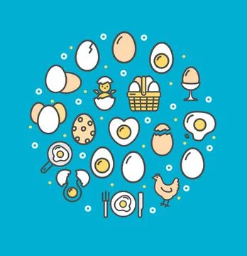 Egg Sign Round Design Template Color Thin Line Icon Banner. Vector Stock Illustration