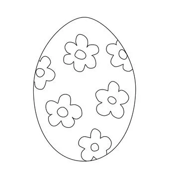 Egg with simple flower pattern, doodle style flat vector outline for coloring 스톡 일러스트
