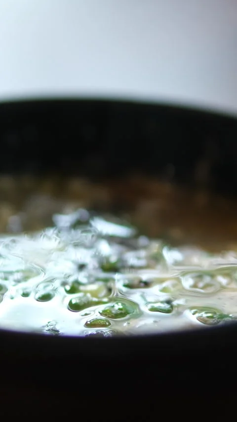 Egg soup Chinese cabbage with chopped pork soup on bamboo tray Stock Footage 310432496