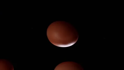 Egg is spinning on a black background. Slow motion of an egg in a shell spinning Stock Footage 148357054