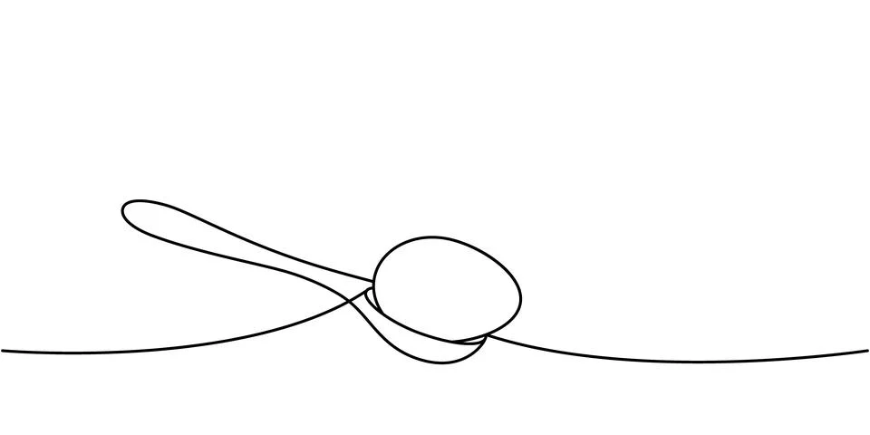 Egg on a spoon one line continuous drawing. Organic farm product. Vector Stock Illustration