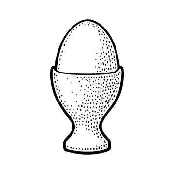 Egg standing in egg cup. Vintage black engraving illustration Stock-Illustration