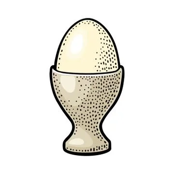 Egg standing in egg cup. Vintage color engraving illustration Stock-Illustration