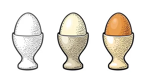 Egg standing in egg cup. Vintage color engraving illustration Stock-Illustration