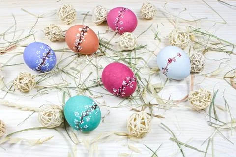 Egg on straw Foto stock