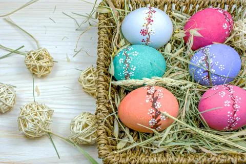 Egg on straw Stock Photos