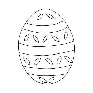Egg with stripes and leaves pattern, doodle style flat vector outline for Stock Illustration