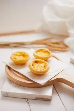 Egg tart dessert on the table. Stock Photos