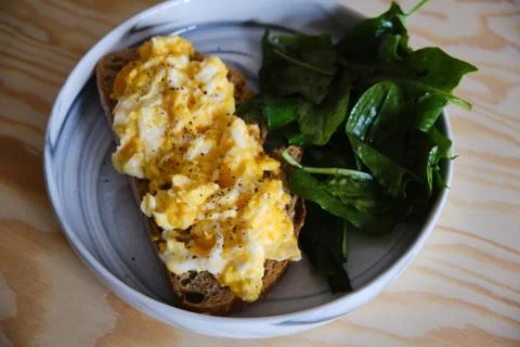 Egg on toasted bread, homemade breakfast Stock Photos