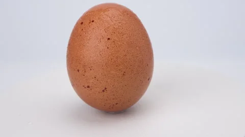 Egg turning isolated on white background. Brown shelled chicken egg close-up Stock Footage 248435350