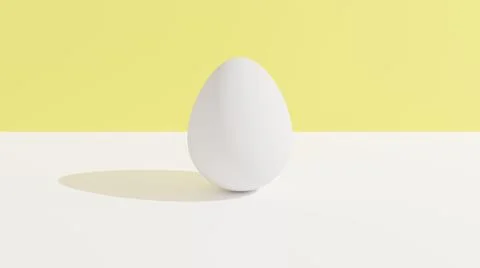 Egg on white table and yellow background. 3d rendering. Concept artwork. Stock Illustration