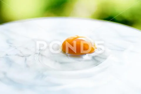 Egg yolk on marble - recipe ingredients and homemade cooking concept Stock Photos