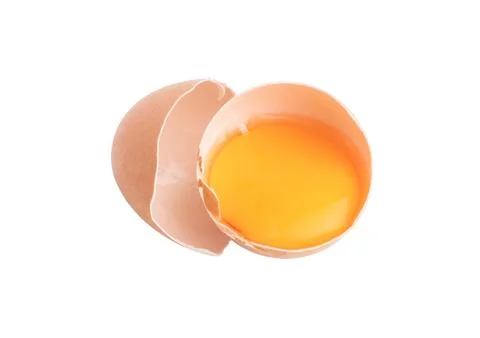 Egg yolks in a broken shell isolated on the white background Stock Photos