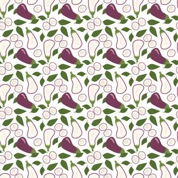 Eggplant and fig pattern with leaves in a seamless design Illustrazione stock