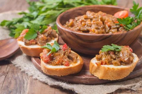 Eggplant caviar Stock Photos