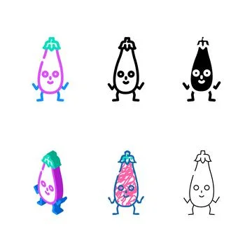 Eggplant character color icon vector styleset Stock Illustration