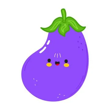 Eggplant character. Vector hand drawn cartoon kawaii character illustration.. Stock Illustration
