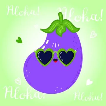 Eggplant character. Vector hand drawn cartoon kawaii character illustration.. Stock Illustration