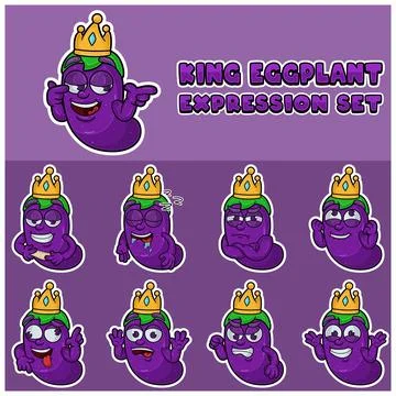 Eggplant Expression set. Mascot cartoon character for flavor, strain, label.. Stock Illustration