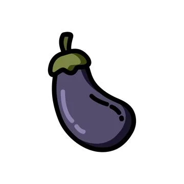Eggplant flat outlined icon. Vector vegetable logo isolated on white backgrou Stock Illustration