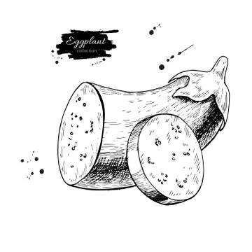 Eggplant hand drawn vector illustration. Isolated Vegetable engraved style .. Stock Illustration