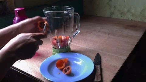 Eggplant juice mixed with tomatoes Stock Footage 243474860
