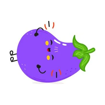Eggplant laughs character. Vector hand drawn cartoon kawaii character illus.. Stock Illustration
