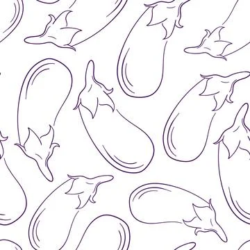 Eggplant line art seamless pattern. Vector illustration on a white background. Stock Illustration