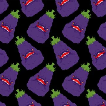 Eggplant monster pattern seamless. Angry Purple Vegetable with teeth backgrou Stock Illustration
