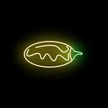 Eggplant neon light digital drawing glowing dark background Stock Illustration