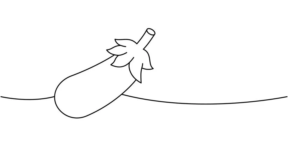 Eggplant one line continuous drawing. Fresh organic vegetable. Vector Stock Illustration