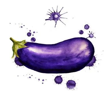 Eggplant with paint blots Stock Illustration