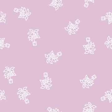 Eggplant in pots line seamless pattern Stock Illustration