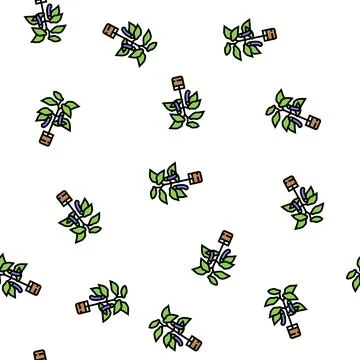 Eggplant in pots vector seamless pattern Stock Illustration