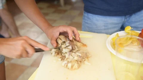 Eggplant preparation for diced Stock Footage 93463245