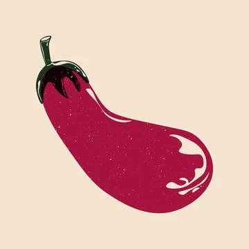 Eggplant risograph style. Vintage riso print with purple organic vegetable Stock Illustration