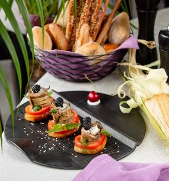 Eggplant roll with stuffed Stock Photos