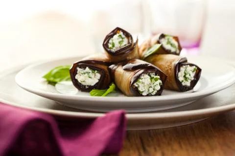 Eggplant rolls Stock Photos