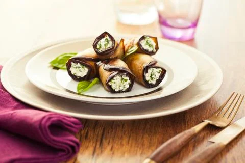 Eggplant rolls Stock Photos