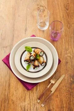 Eggplant rolls Stock Photos