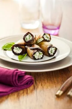 Eggplant rolls Stock Photos