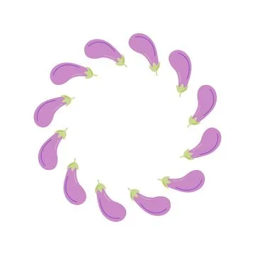 Eggplant round frame with hand drawn purple aubergine in circle shape for logo 스톡 일러스트
