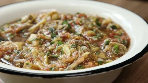 Eggplant salad close up view Stock Footage 133647518