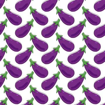 Eggplant seamless pattern on white background. Organic vegetable vector illus Stock Illustration