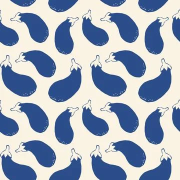 Eggplant silhouette pattern in navy blue on cream Stock Illustration