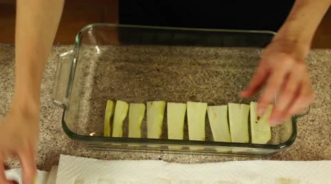 Eggplant Slices Arranged in Baking Dish Stock Footage 41308430