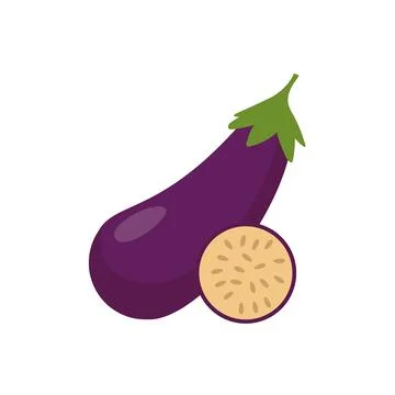 Eggplant with slices flat vector illustration logo icon clipart Stock Illustration
