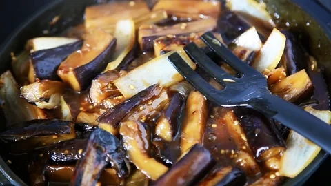 Eggplant In Soy Sauce Stock Footage 80552779